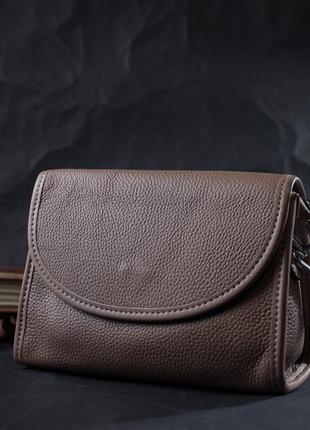 Шкіряна жіноча сумка з напівкруглим клапаном vintage 22257 бежева8 фото