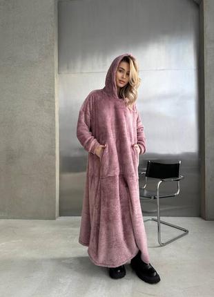 Худи плед теплый оверсайз мягкое комфортное с карманом с капишоном качественное стильное трендовое розовое