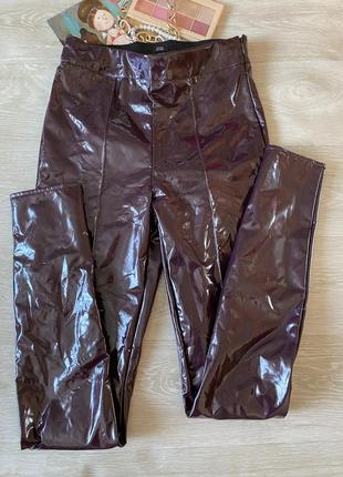 Лаковые брюки лосины на флисе1 фото