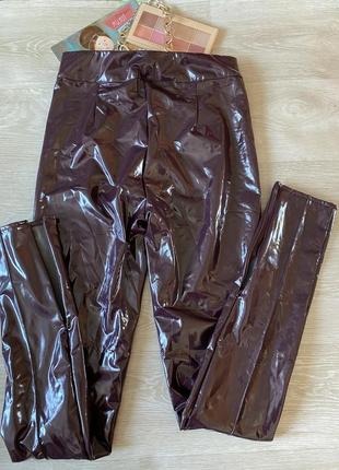 Лаковые брюки лосины на флисе2 фото