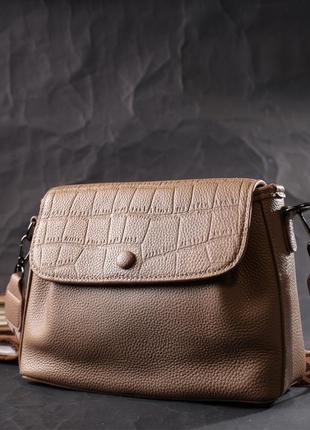 Женская сумка с фактурным клапаном из натуральной кожи vintage 22329 пудровая9 фото