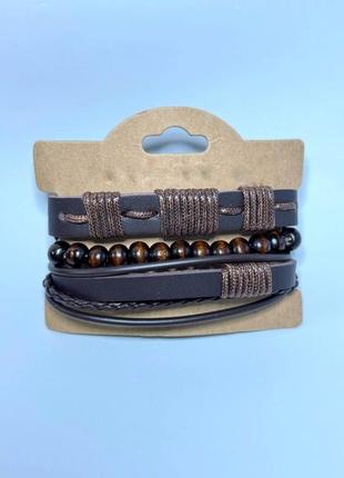 Часы мужские наручные кварцевые цвет темно коричневый в комплекте с браслетами 3 шт в подарочной коробке6 фото
