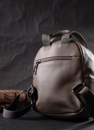 Жіночий компактний стильний рюкзак із натуральної шкіри vintage 22435 сірий7 фото