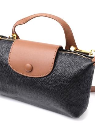 Стильна жіноча сумка з цікавим клапаном із натуральної шкіри vintage 22252 чорна