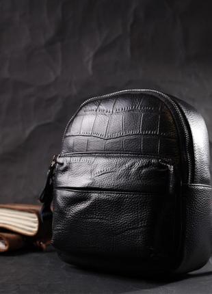 Компактний стильний рюкзак із натуральної шкіри vintage 22434 чорний7 фото