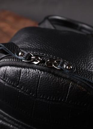 Компактний стильний рюкзак із натуральної шкіри vintage 22434 чорний9 фото