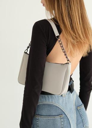 Жіноча сумка через плече сіра сумка багет наплічна сумка сірий клатч багет кросбоді2 фото