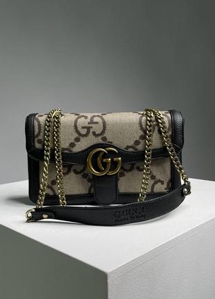 Стильная качественная бежевая женская сумка gucci фирменная женская сумка брендированная сумка с цепочкой8 фото
