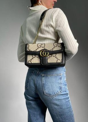 Стильная качественная бежевая женская сумка gucci фирменная женская сумка брендированная сумка с цепочкой3 фото