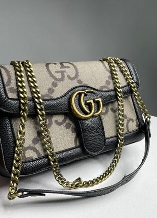 Стильная качественная бежевая женская сумка gucci фирменная женская сумка брендированная сумка с цепочкой5 фото