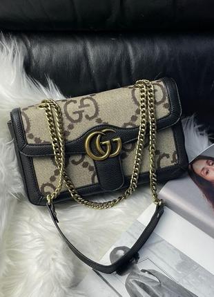 Стильна якісна бежева жіноча сумка gucci фірмова жіноча сумка брендована сумка з ланцюжком