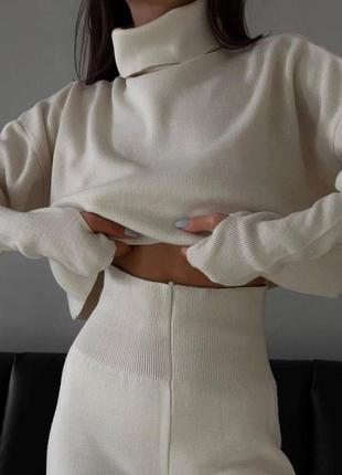 Жіночий теплий костюм штани висока посадка +кофта-топ виріз під пальчик туреччина