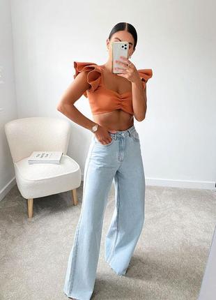 Стильний щільний кроп топ із воланами zara 36/s