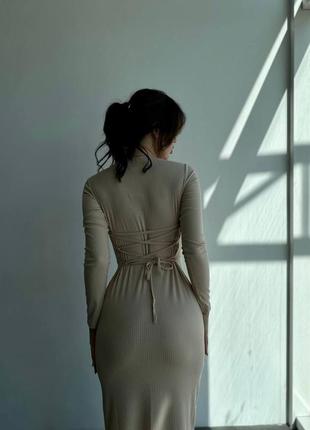 Платье maxi в рубчик на завязках