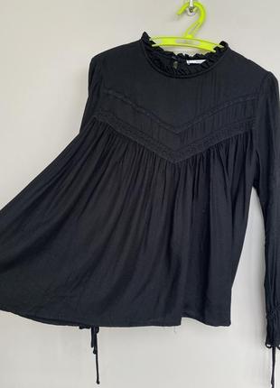 Стильная блуза с вышивкой свободного кроя черная из вискозы / беременным/ xs mango1 фото