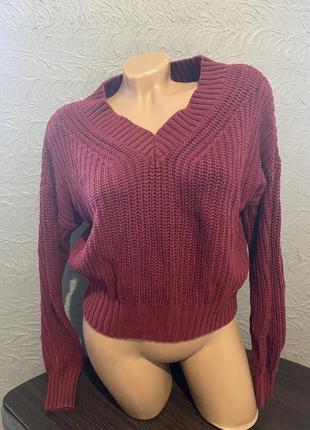 Hollister свитер свитшот вязаный розовый оверсайз базовый с длинным рукавом укороченный2 фото
