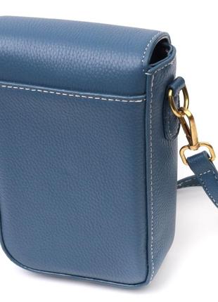 Женская сумка вертикального формата с клапаном из натуральной кожи vintage 22310 голубая2 фото