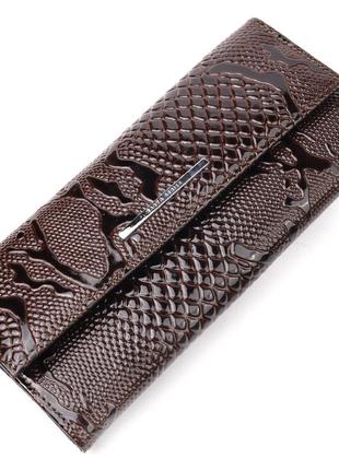 Красивый женский кошелек из натуральной фактурной кожи под змею karya 21006 коричневый