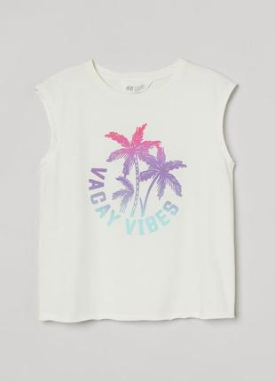 8-10/10-12/12-14 лет h&m новая фирменная футболка топ без рукавов с принтом vacay vabes