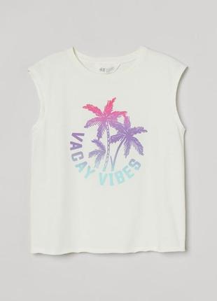 8-10/10-12/12-14 лет h&amp;m новая фирменная футболка топ без рукавов с принтом vacay vabes