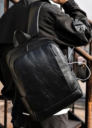 Мужской городской черный классический кожаный ранец на плечи для мужчин мужская повседневная кожаная