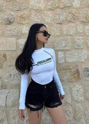 Базовый боди со стойкой под горло, боди с длинным рукавом из микродайвинга белый