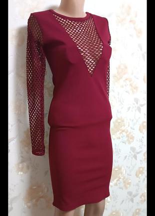 Платье бордо с сеткой миди2 фото