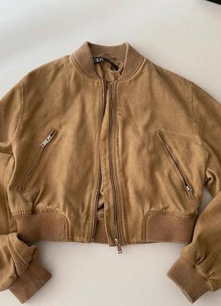 Короткая куртка кемэл коричневая zara бомбер винтаж4 фото