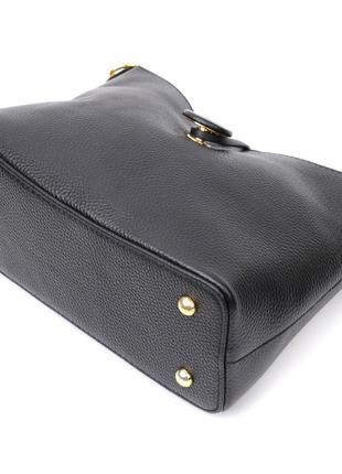 Женская сумка с оригинальной застежкой пуговкой из натуральной кожи vintage 22319 черная3 фото