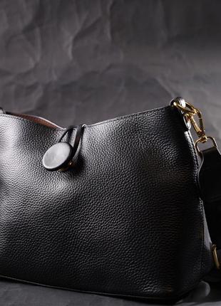 Женская сумка с оригинальной застежкой пуговкой из натуральной кожи vintage 22319 черная7 фото