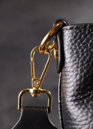 Женская сумка с оригинальной застежкой пуговкой из натуральной кожи vintage 22319 черная9 фото