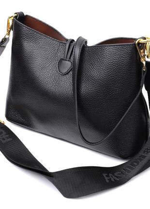 Женская сумка с оригинальной застежкой пуговкой из натуральной кожи vintage 22319 черная2 фото
