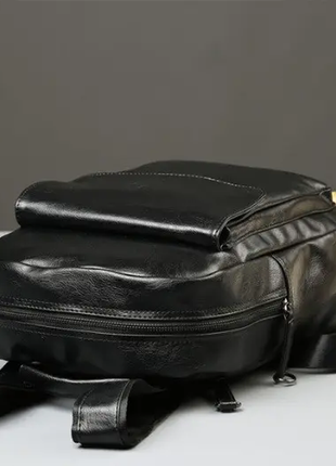 Мужской городской черный кожаный ранец на плечи для мужчин мужская повседневная кожаная  сумка3 фото