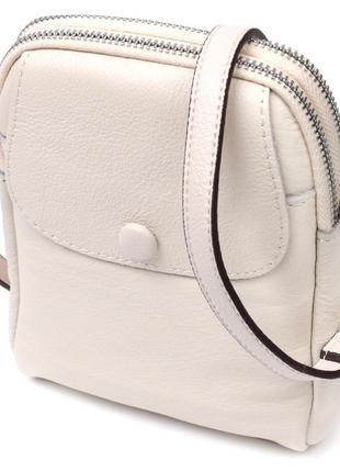 Женская небольшая вертикальная сумка на два отделения из натуральной кожи vintage 22401 белая