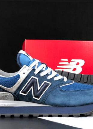 Чоловічі дуже легкі демісезонні кросівки new balance 574 сині стильні, натуральний замш