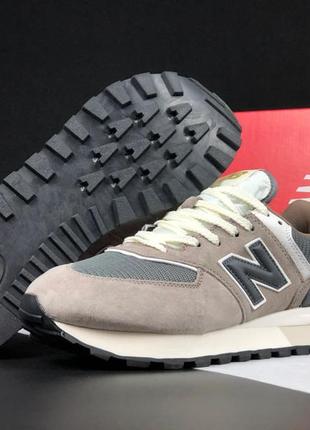 Мужские очень легкие стильные демисезонные кроссовки new balance 574 бежевые, натуральный замш7 фото