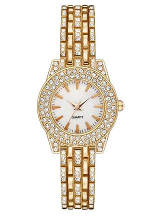 Часы женские наручные кварцевые цвет золотистый  в комплекте с браслетами 2 шт декор сверкающие камни в2 фото