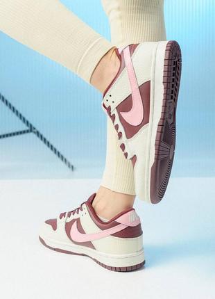 Женские кожаные кроссовки nike sb dunk low beige burgundy найк сб данк низкие