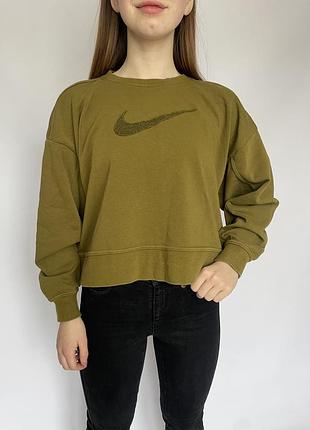 Оливковый свитшот nike с пушистым логотипом🪲