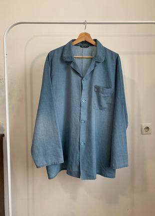 Синяя пижамная рубашка marks & spencer easy care