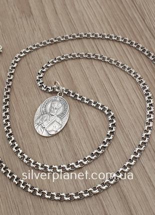 Комплект! срібний ланцюжок з іконкою миколая чудотворця. чоловічий кулон срібло і ланцюг 9258 фото