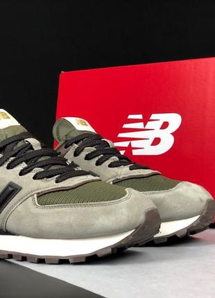 Мужские очень легкие демисезонные кроссовки new balance 574 хаки стильные, натуральный замш4 фото