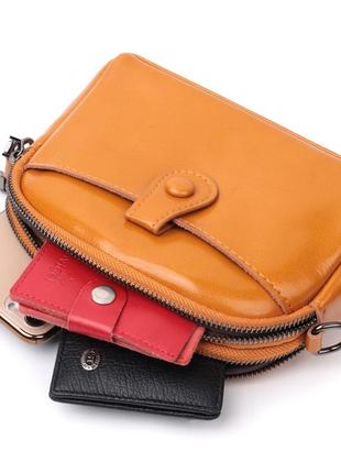 Женская кожаная сумка с глянцевой поверхностью vintage 22421 оранжевый6 фото