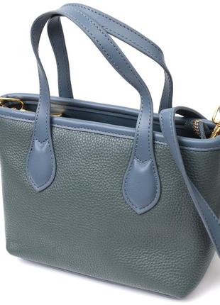Елегантна сумка з двома ручками з натуральної шкіри vintage 22282 блакитна