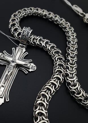 Чоловіча товста срібна цепока рамзес з хрестиком. широкий ланцюг та кулон хрест срібло 925