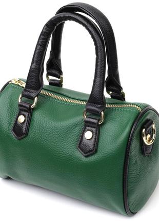 Шкіряна сумка-бочечка з темними акцентами vintage 22351 зелена