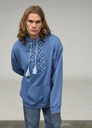 Худі блакитний чоловічий з вишивкою, худі чоловічий вишиванка