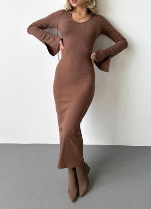 Базовою миди платье по фигуре рубчик со шнуровкой8 фото