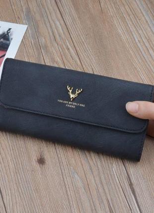 Стильний жіночий горизонтальний гаманець портмоне клатч чорний красний червоний2 фото