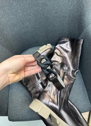 Екслюзивні чоботи з італійської шкіри під рептилію жіночі6 фото